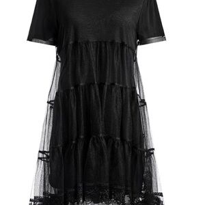 Alice + Olivia Black Tiered Lace Mini Dress